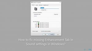 How to fix missing enhancement tab in sound settings in windows