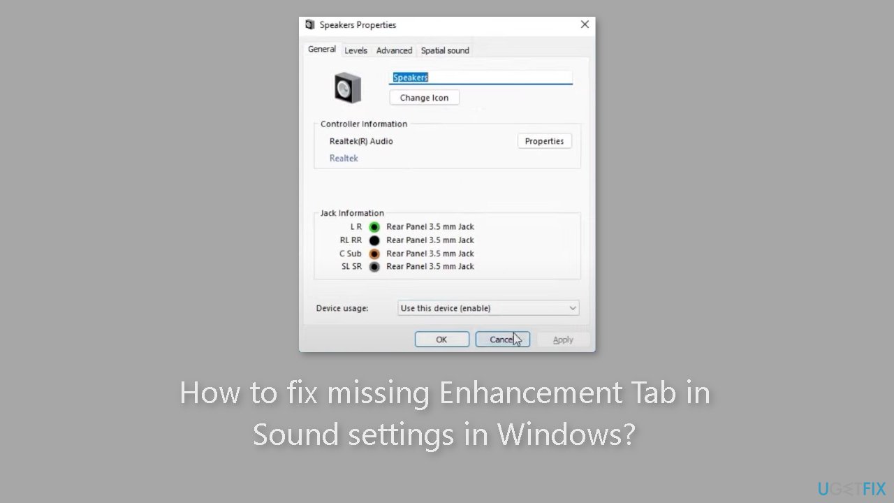 How to fix missing Enhancement Tab in Sound settings in Windows