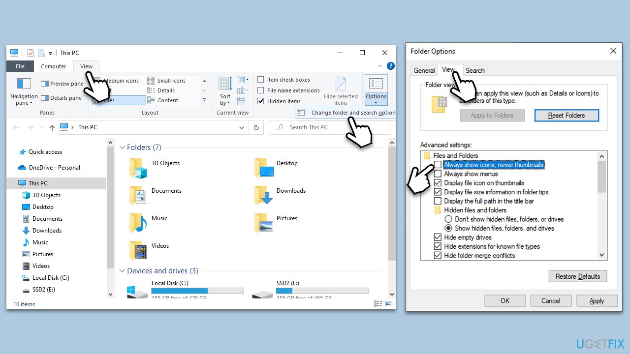 Modify Folder options