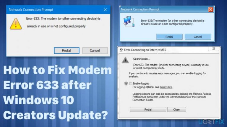 How to fix modem error 633 after Windows 10 creators update?