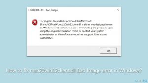 How to fix mso20win32client dll bad image error in windows