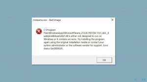 How to fix msteams exe bad image error 0xc0000020 in windows