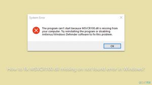 How to fix msvcr100 dll missing on not found error in windows
