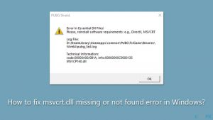 How to fix msvcrt dll missing or not found error in windows