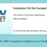 How to fix net framework installation error 0xc8000222