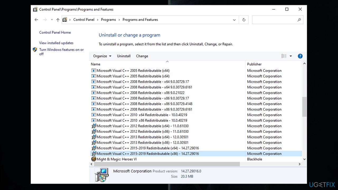 Check the installed Visual C++