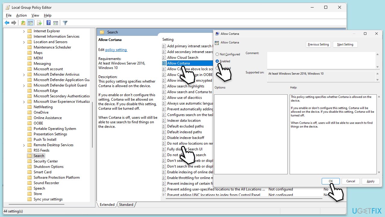 How to fix no web results when using windows change group policy settings copy