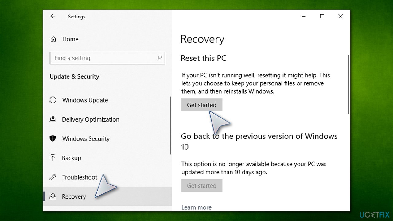 Go to Recovery Settings
