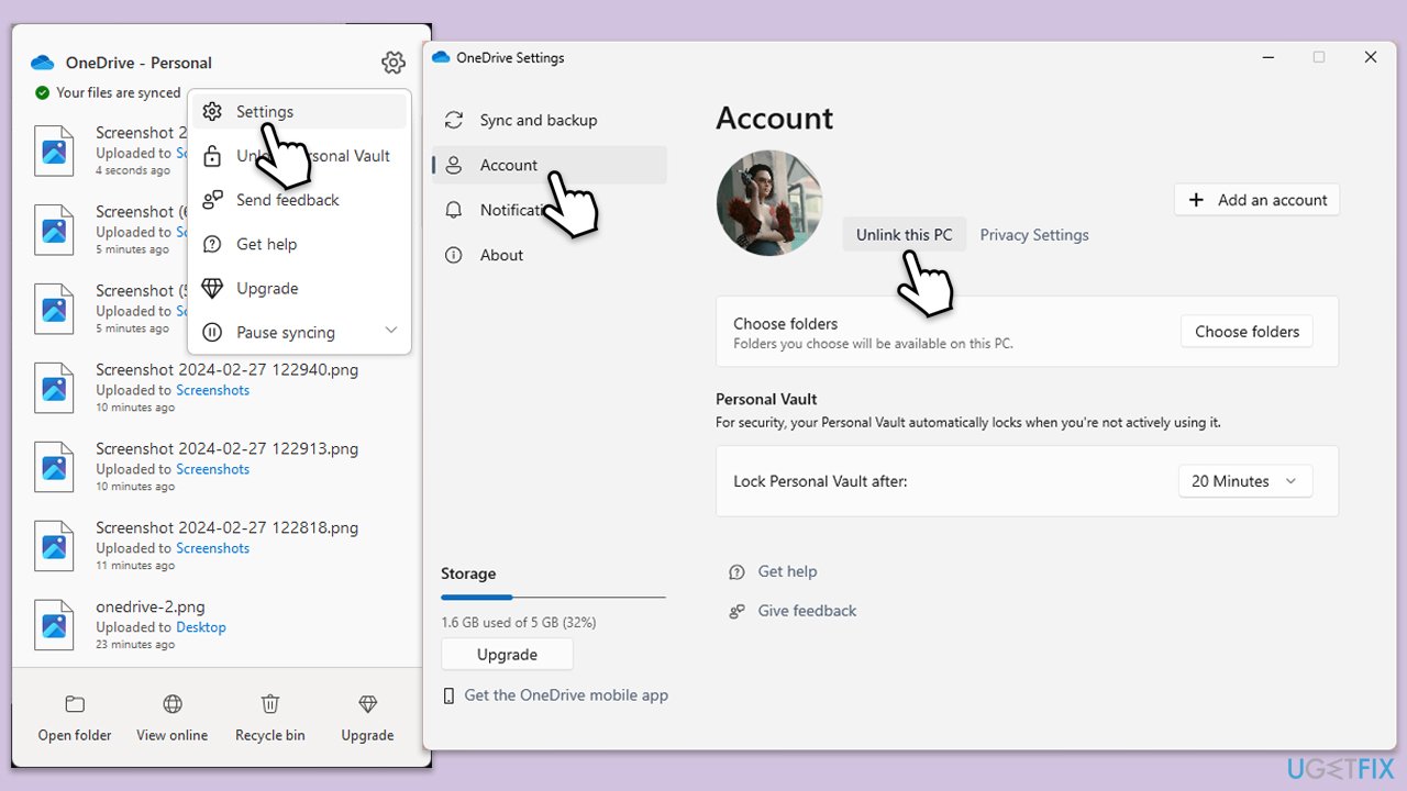 How to fix onedrive error 0x8004de20 in windows unlink account copy