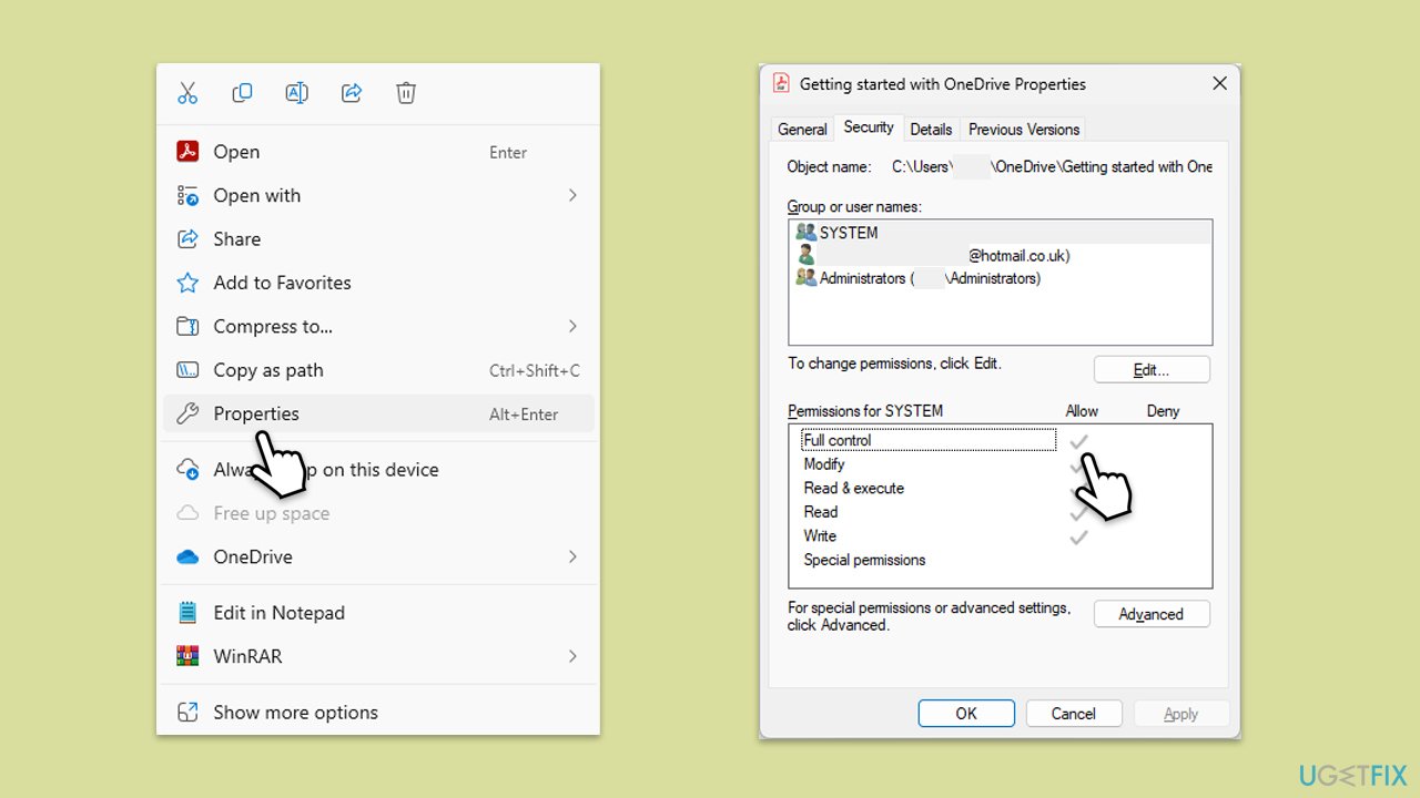 How to fix onedrive error file cant be displayed in windows check permissions full control copy