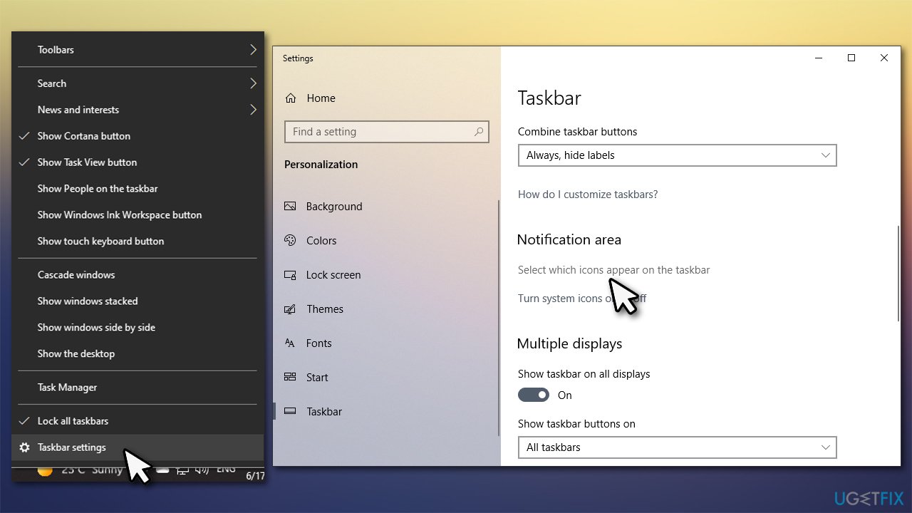 Access taskbar settings