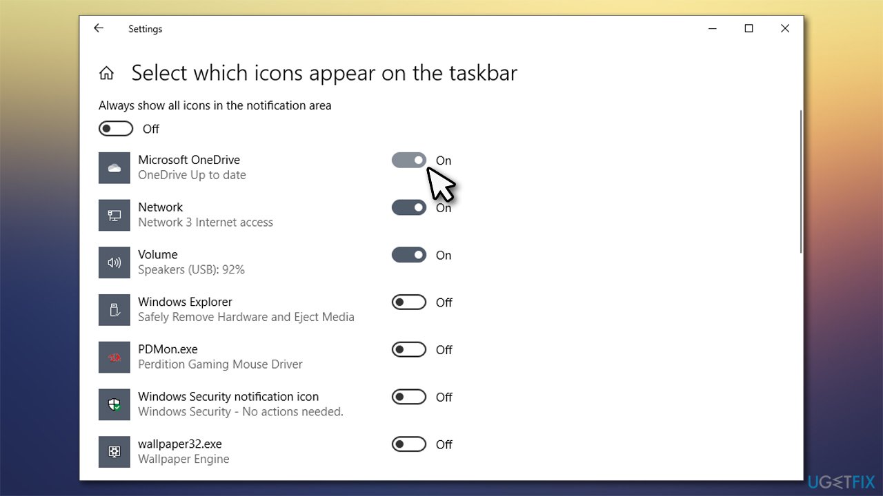 Enable OneDrive icon via settings
