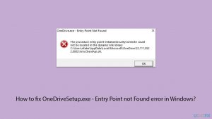 How to fix onedrivesetup exe entry point not found error in windows copy