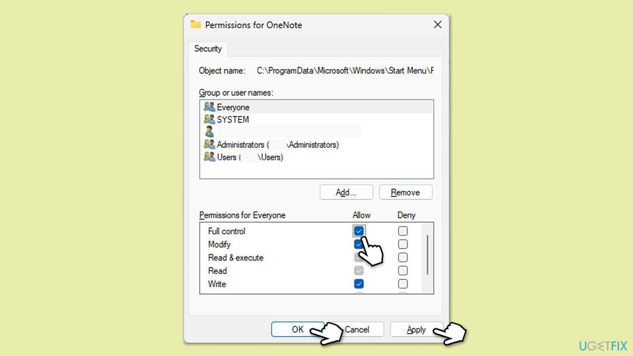 How to fix onenote error code 0x803d0014 in windows check permissions