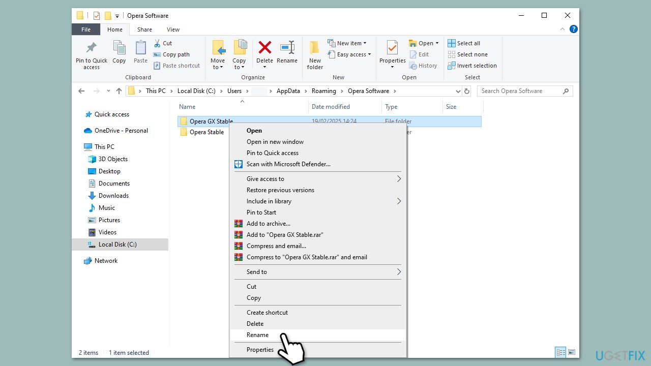 How to fix opera gx application error 0xc0000022 in windows rename profile folder