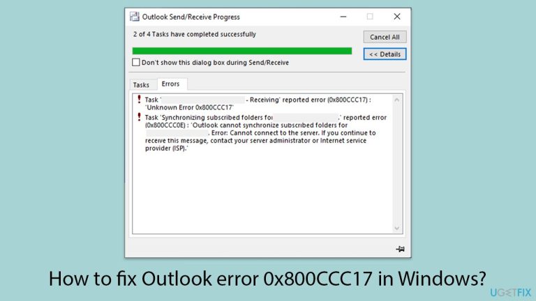 How to fix Outlook error 0x800CCC17 in Windows?
