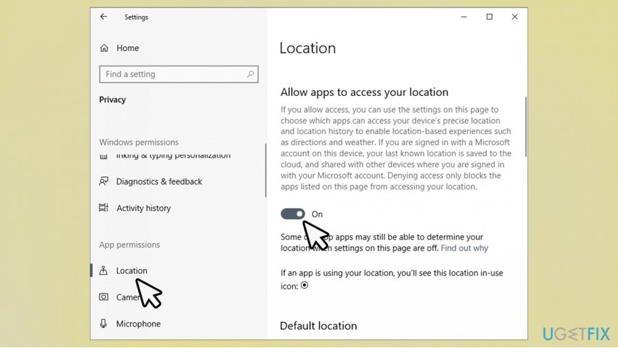 Enable location for apps