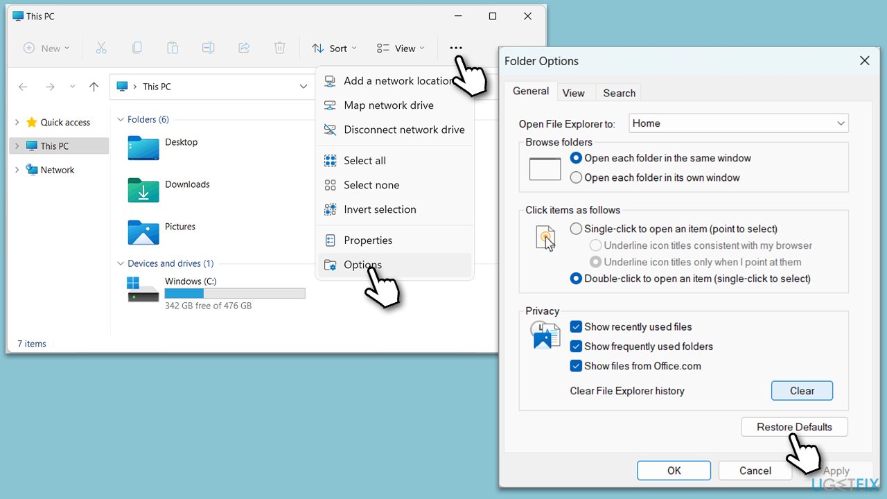 Restore File Explorer options