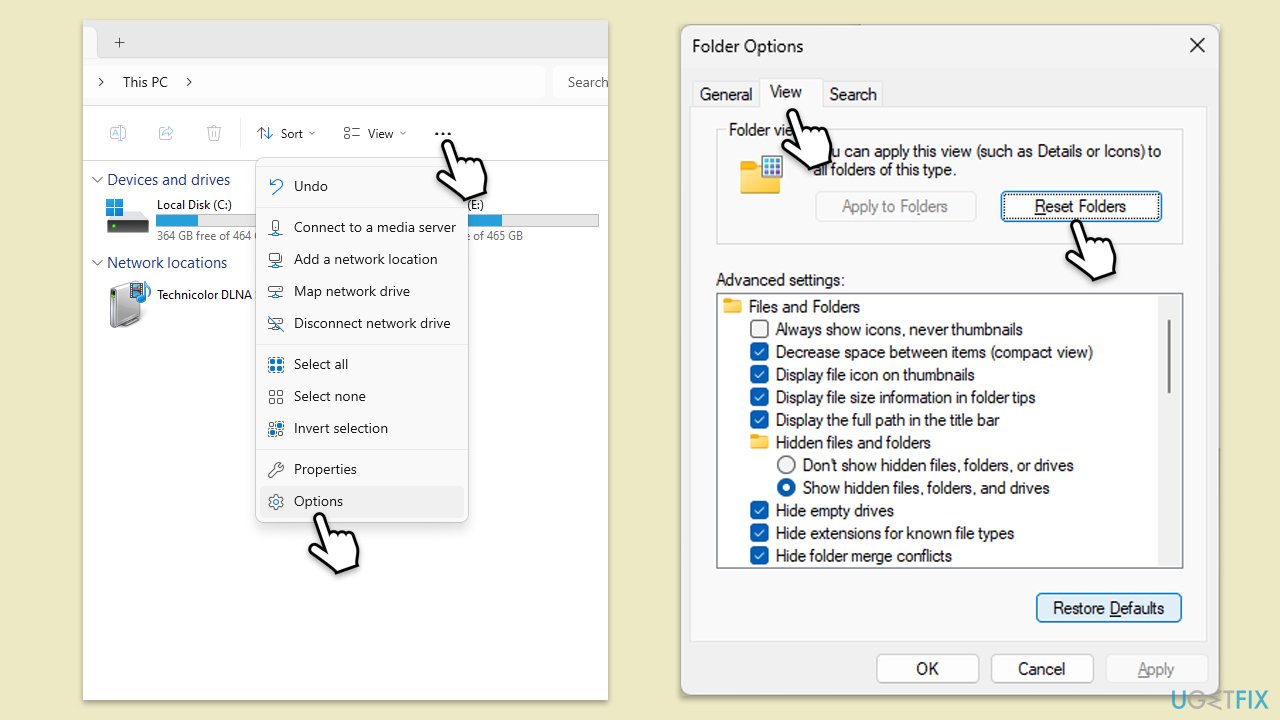 Reset Folder options