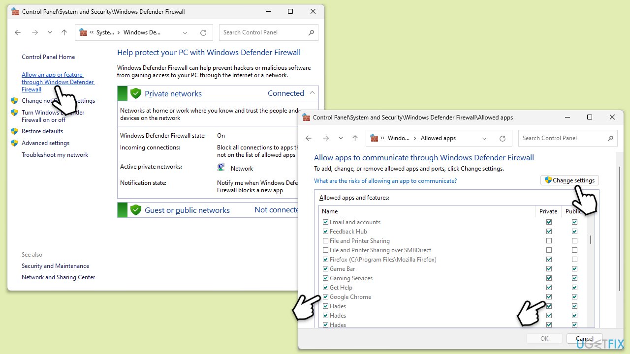 How to fix security or firewall settings might be blocking the connection in windows allow through firewall copy