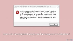 How to fix securityhealthsystray exe bad image error in windows