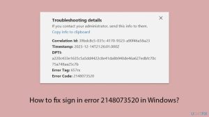 How to fix sign in error 2148073520 in windows copy
