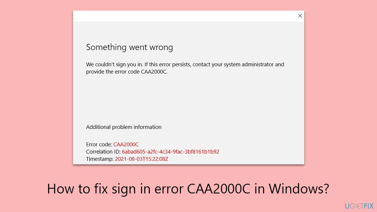 How to fix sign in error CAA2000C in Windows?