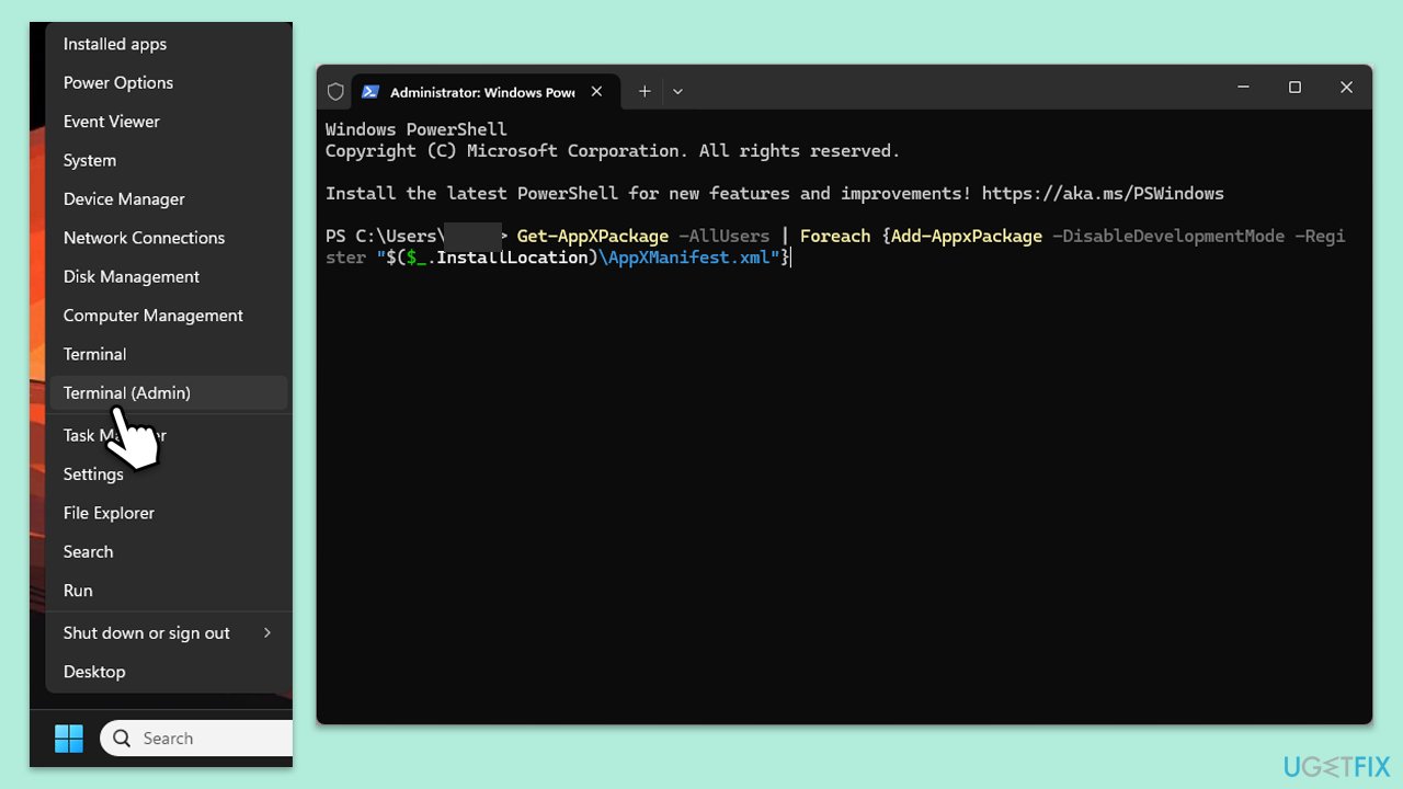 How to fix start menu search stopped working after windows reregister all apps copy