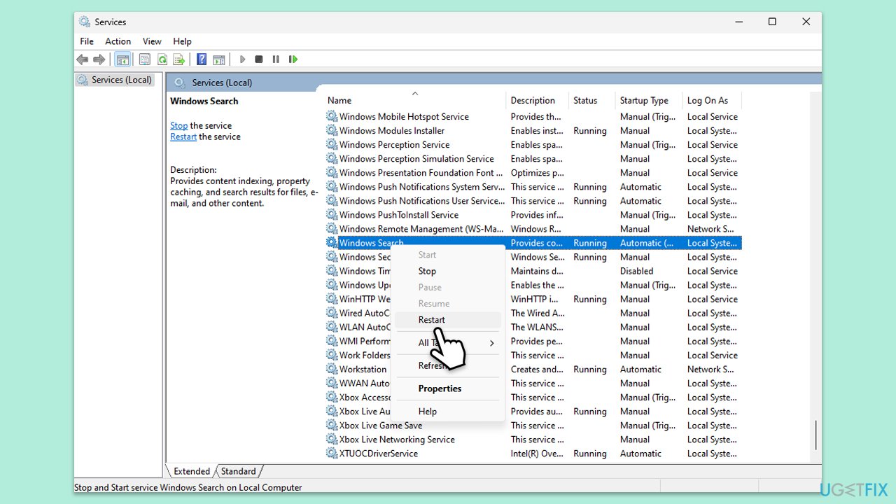 How to fix start menu search stopped working after windows update restart windows update service copy