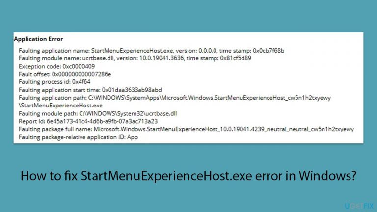 How to fix StartMenuExperienceHost.exe error in Windows?