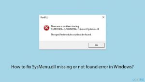 How to fix sysmenu dll missing or not found error in windows