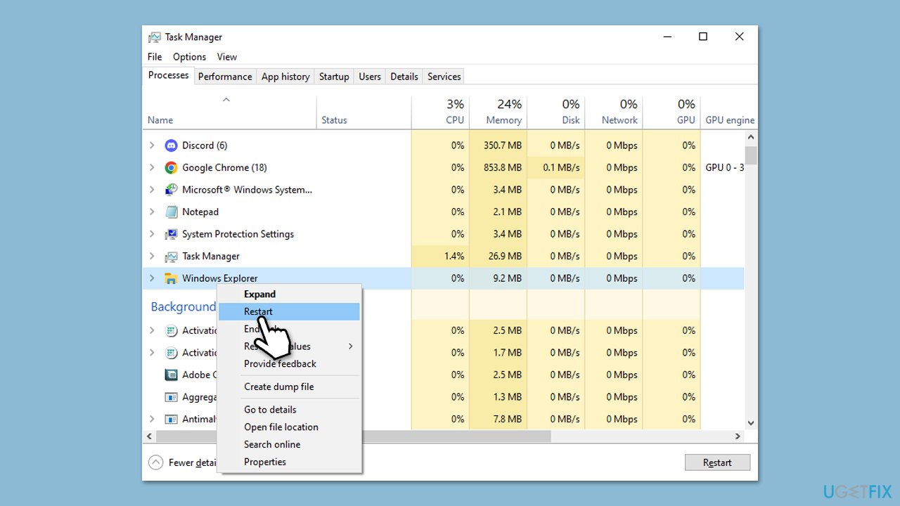 How to fix taskbar auto hide not working over full screen programs in windows restart windows explorer