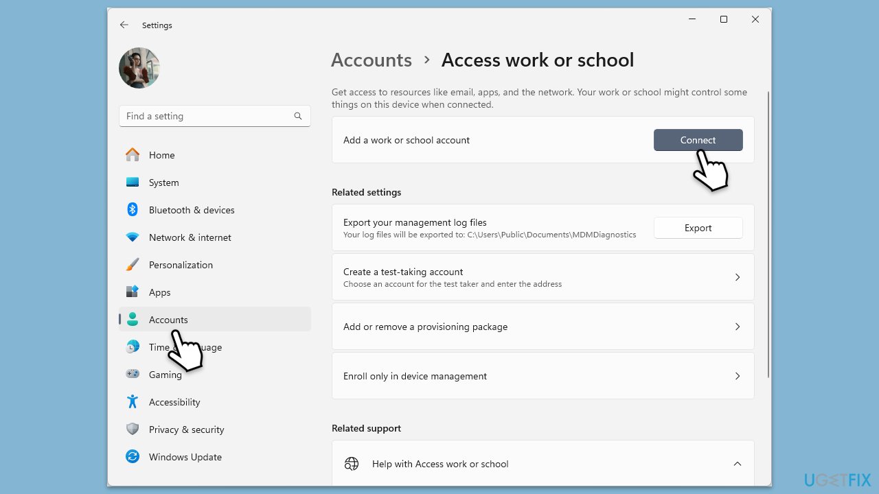 Re-connect Work or School account