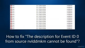 How to fix the description for event id 0 from source nvlddmkm cannot be found error