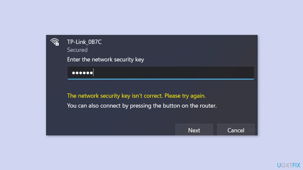 How to fix The network security key isnt correct error in Windows 11