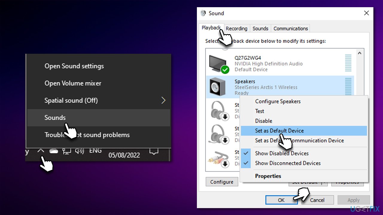 Set your headset as a default audio device