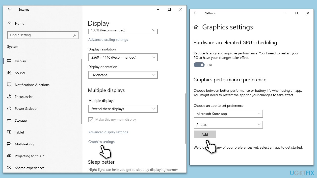 How to fix unable to save photos app error in windows change graphics performance preference