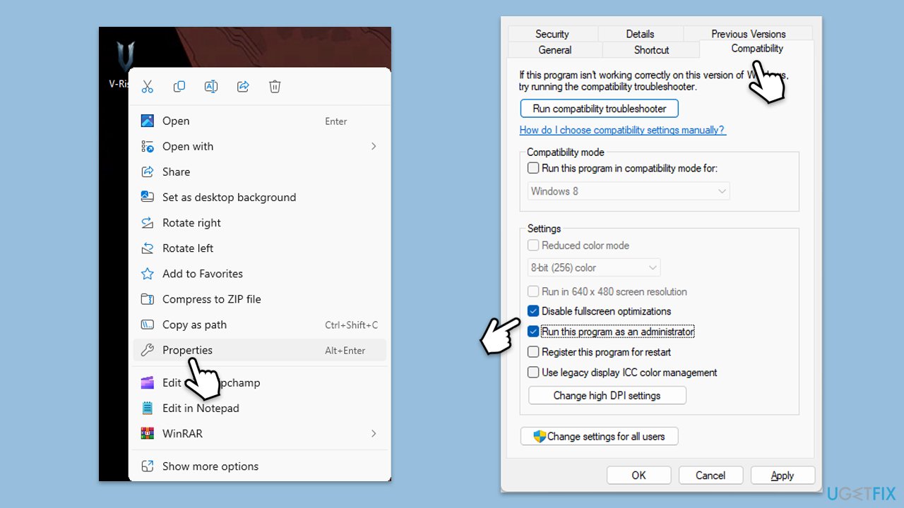 How to fix v rising fps drops or stuttering in windows disable fullscreen optimizations run administrator copy How to fix v rising fps drops or stuttering in windows disable fullscreen optimizations run administrator copy