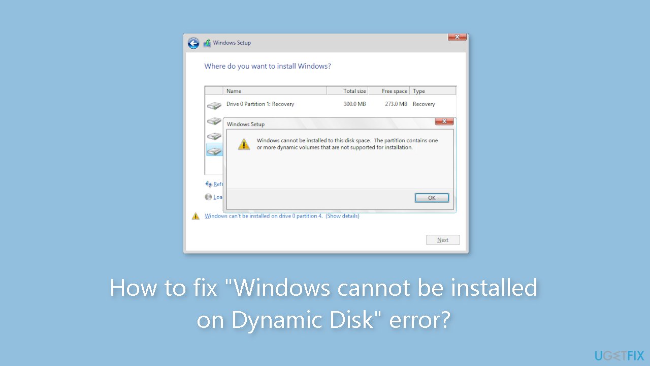 How to fix Windows cannot be installed on Dynamic Disk error