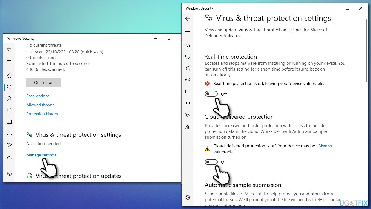 Temporarily disable antivirus protection