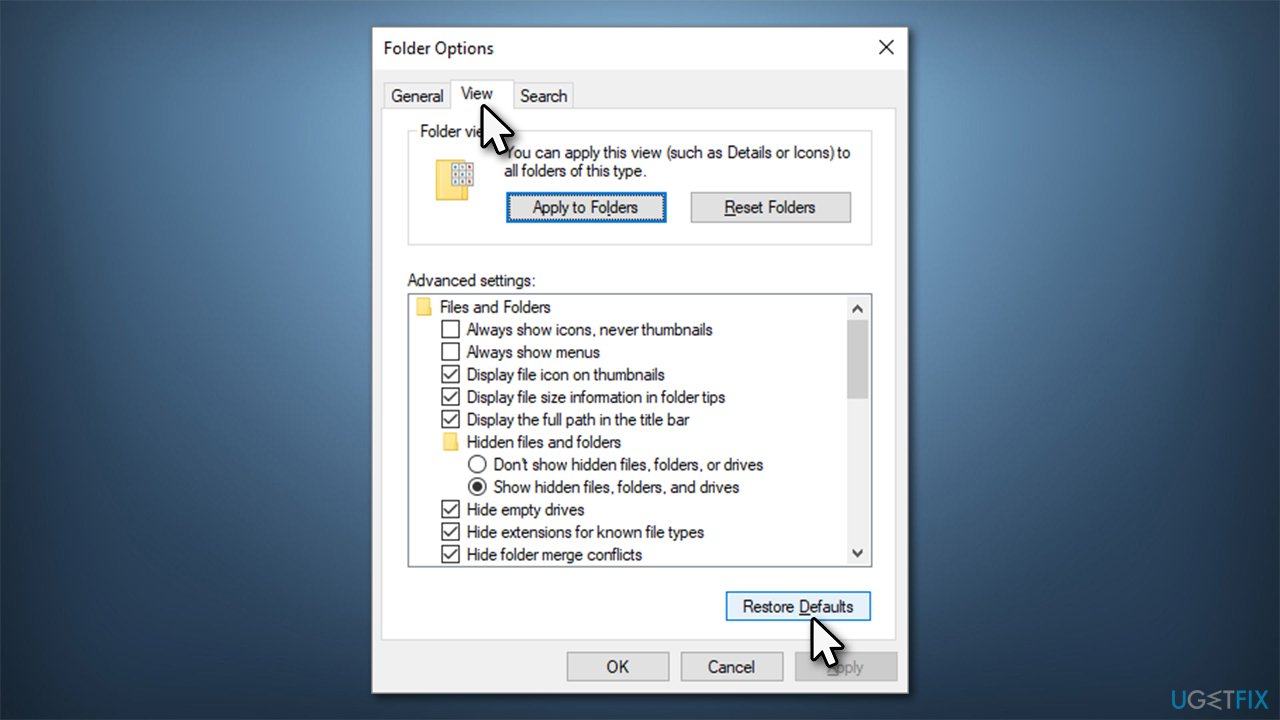 Reset folder options