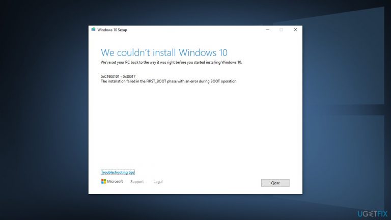 How to fix Windows installation error 0xC1900101 – 0x30017?
