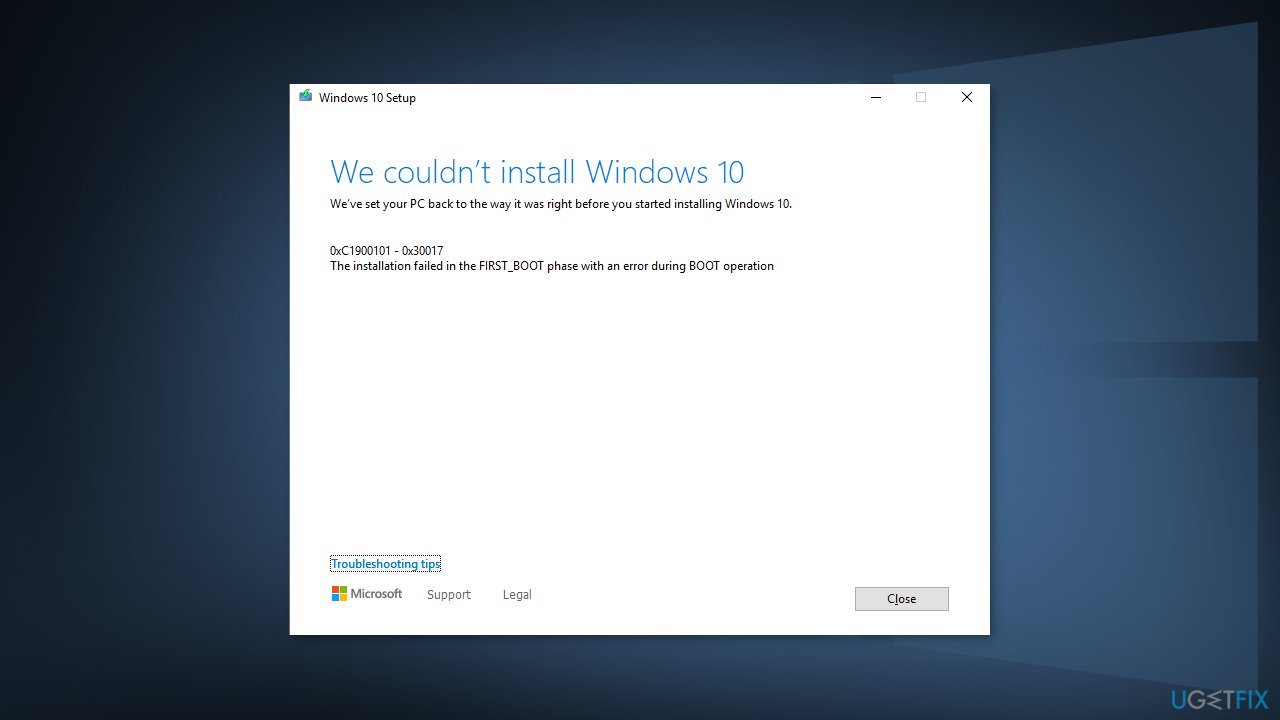 How to fix Windows installation error 0xC1900101 - 0x30017? 