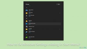 How to fix windows settings missing in start menu