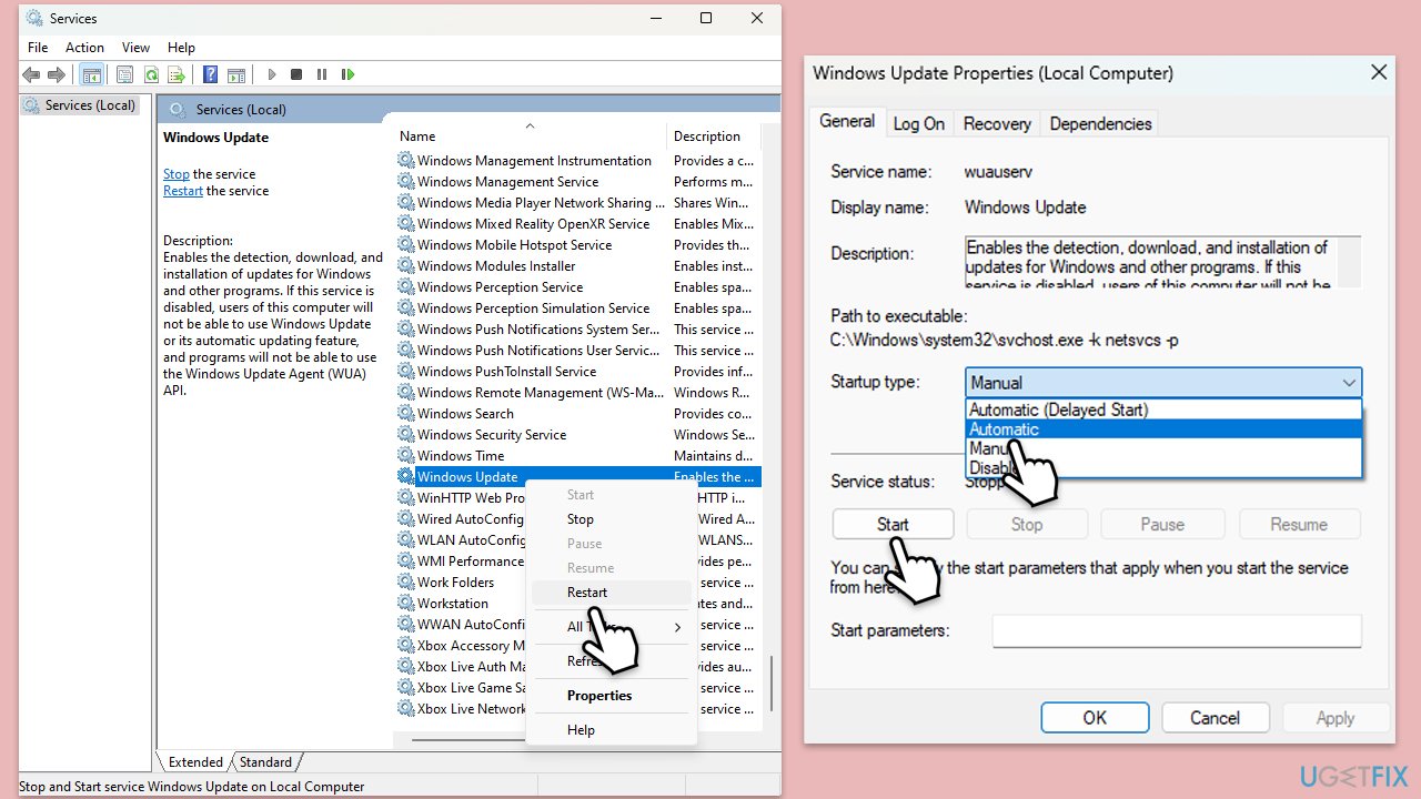 How to fix windows update error code 2147024864 services