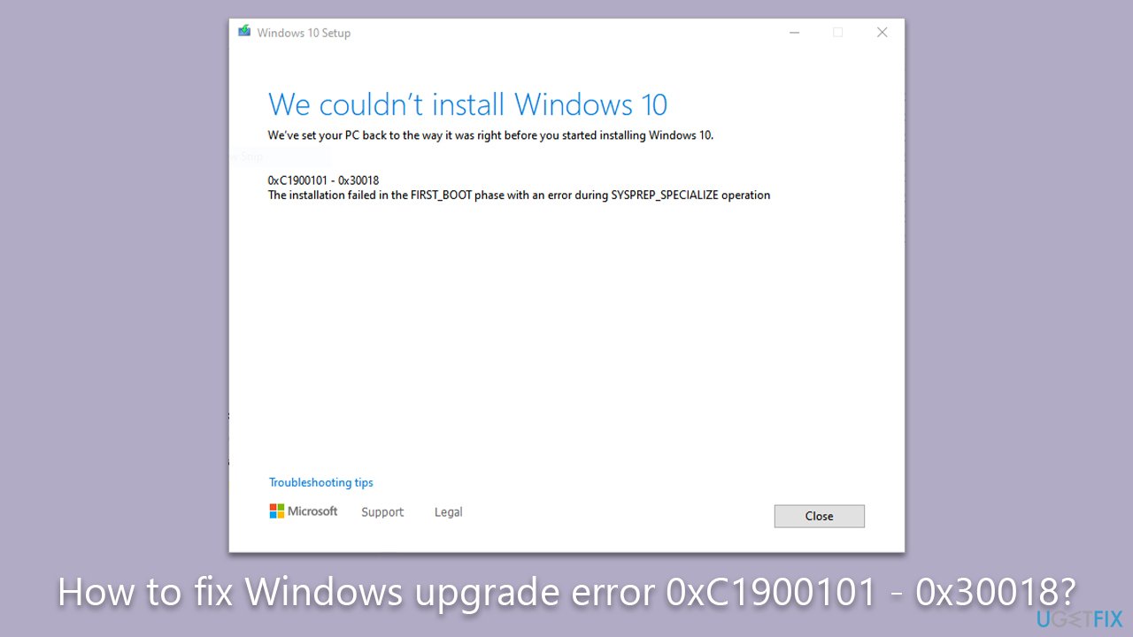 How to fix Windows upgrade error 0xC1900101 - 0x30018?