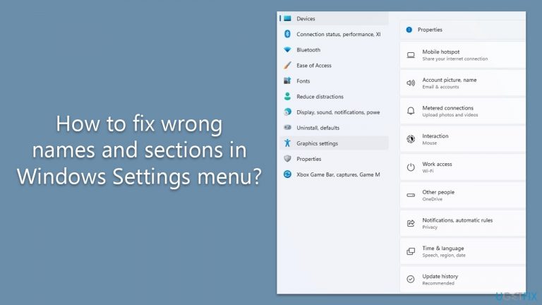 How to fix wrong names and sections in Windows Settings menu?