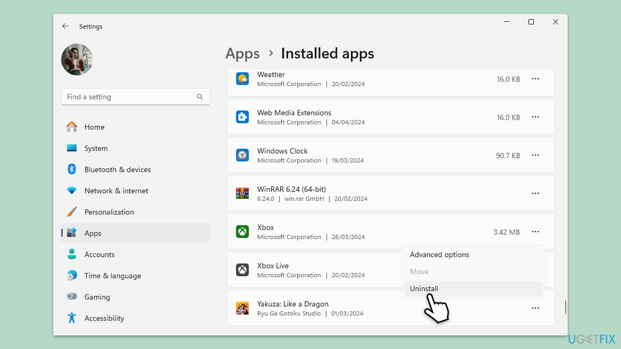 How to fix xbox app error 0x80073cfb in windows uninstall xbox app via settings copy