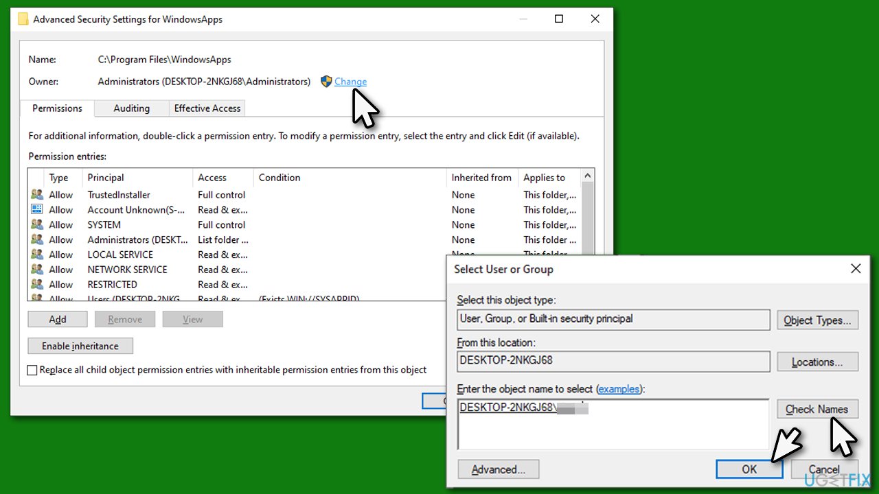 Change ownership of WindowsApps folder