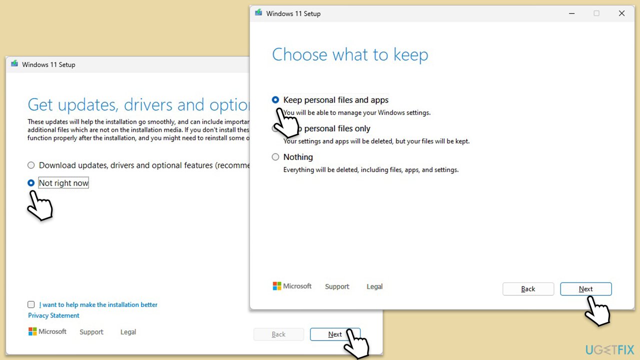 How to perform repair install in windows 11 finalize choices copy